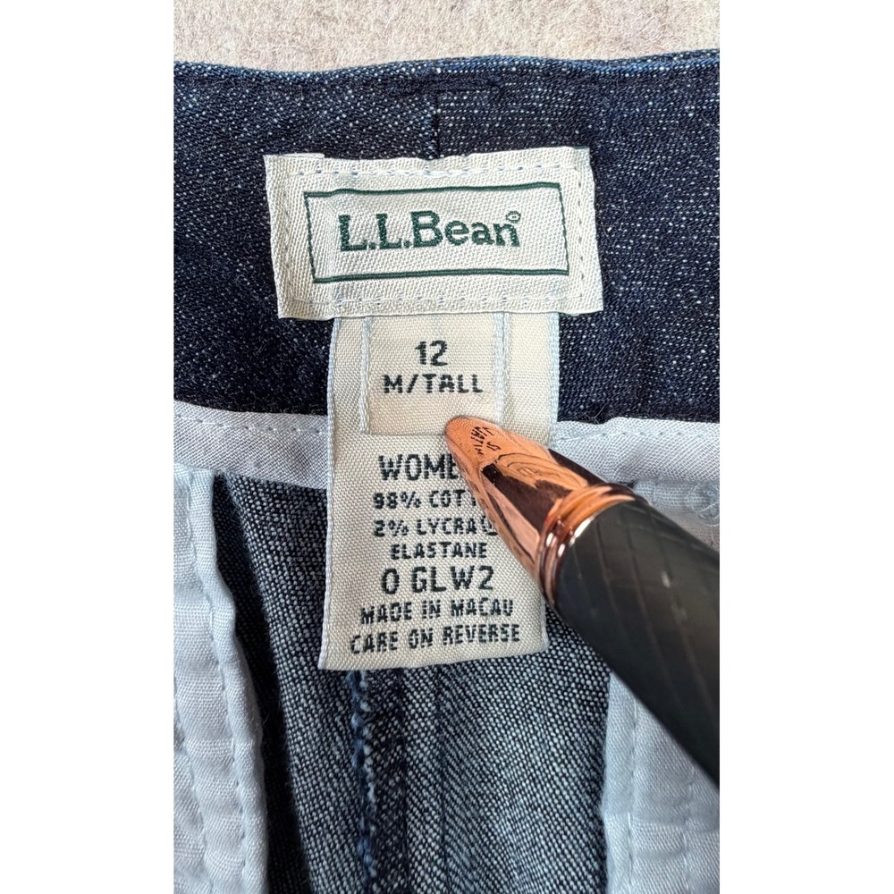 L.L.Bean Trousers Womens 12 Tall Blue Denim Straight Leg Stretch Wide Leg - Picture 6 of 10